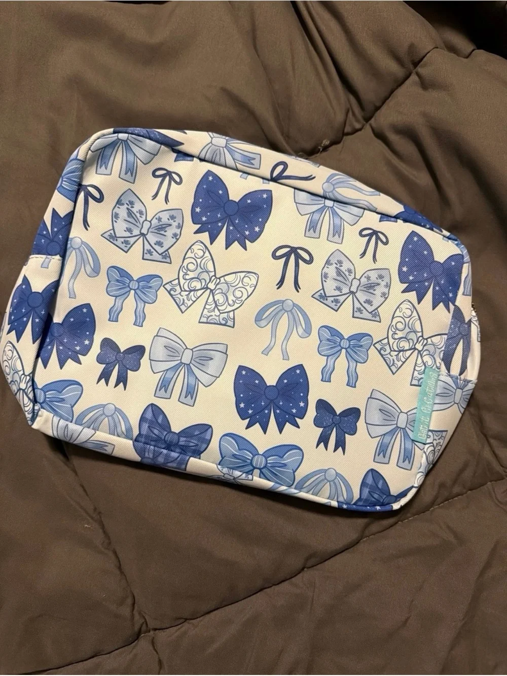 Blue Bow Print Cosmetic Bag